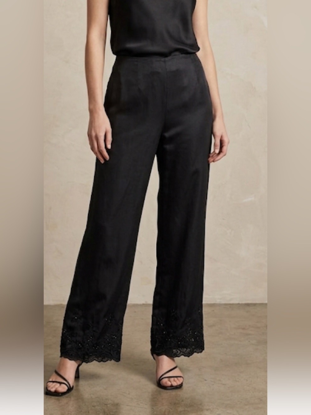 Anne Stanley Silk Pants Beaded Embroidered Hem Size 14 evening